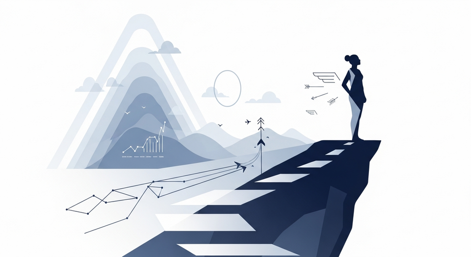 امرأة تتزلج بثقة على جبل ثلجي، تعكس روح المغامرة والاستقلال في رحلة اكتشاف الذات.