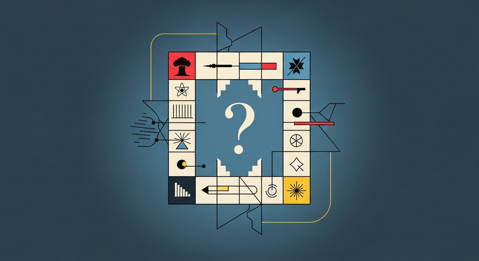 لقطة سينمائية لشخصيات فيلم Clue الرئيسية، متجمعة في قصر غامض. تعابيرهم تحمل مزيجاً من التوجس والفكاهة، تعكس الكوميديا السوداء والغموض الكلاسيكي.